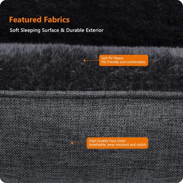 HMTOPE Dog Bed, Dog Sofa, Dog Cushion, Dog Basket, Detachable and Washable, Dark Grey, 110 x 86 x 26 cm