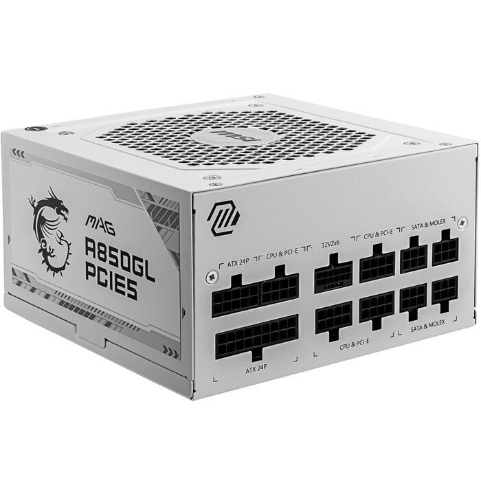 Блок живлення MSI MAG A850GL PCIE5 White, 850W, 80 Plus Gold, повністю модульний, ATX 3.0, PCIe 5.0, білий