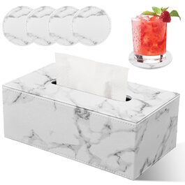 Скляниця для серветок з PU шкіри, 25x13,5x9,5 см, з 4 підставками (мрамор)