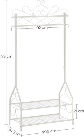 SONGMICS Vintage Style Clothes Rack Wardrobe Clothes Rail with Clothes Rod and 2 Shelves made of Metal 92 x 173 x 41 cm (W x H x D), Cream White, HSR07W