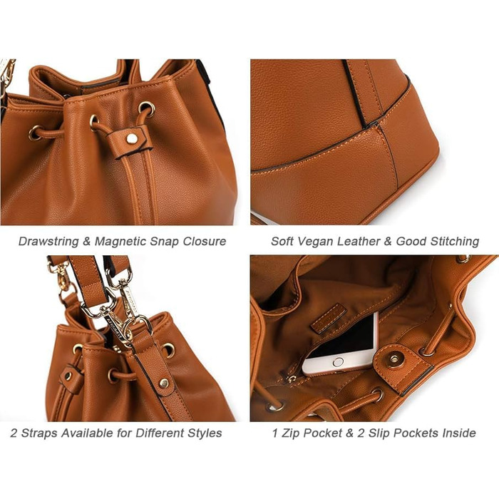 Сумка жіноча AFKOMST через плече, велика м'яка сумка-шопер з двома ременями (коричнева)