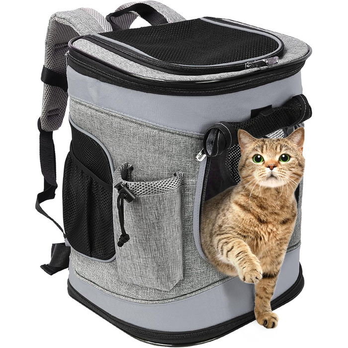 Рюкзак для тварин Kritter Planet з сітчастими вікнами, дихаючий та складаний, для собак та котів, знімний килимок, для походів, велосипеда, активного відпочинку, 7 кг, світло-сірий