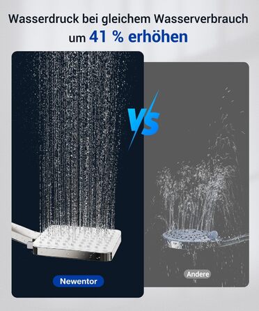 Набір для душу Newentor з шлангом 1,5 м, високий тиск, 6 режимів, срібляний (душова лійка, позолочений шланг)