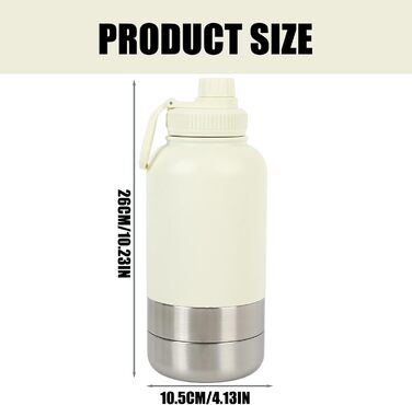 Водяна пляшка для собак Pets 950мл з мискою та ручкою, ізольована, нержавіюча сталь, BPA-free, для подорожей та прогулянок (кремово-білий, L)