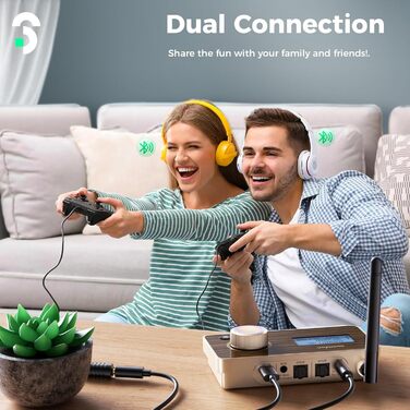 SOOMFON Bluetooth 5.2 Передавач/Приймач: Адаптер 3-в-1 для TV, Аудіосистеми, Навушників, Підтримка aptX LL & HD, Регулювання гучності, Dual Connection, Aux/Оптичний/RCA