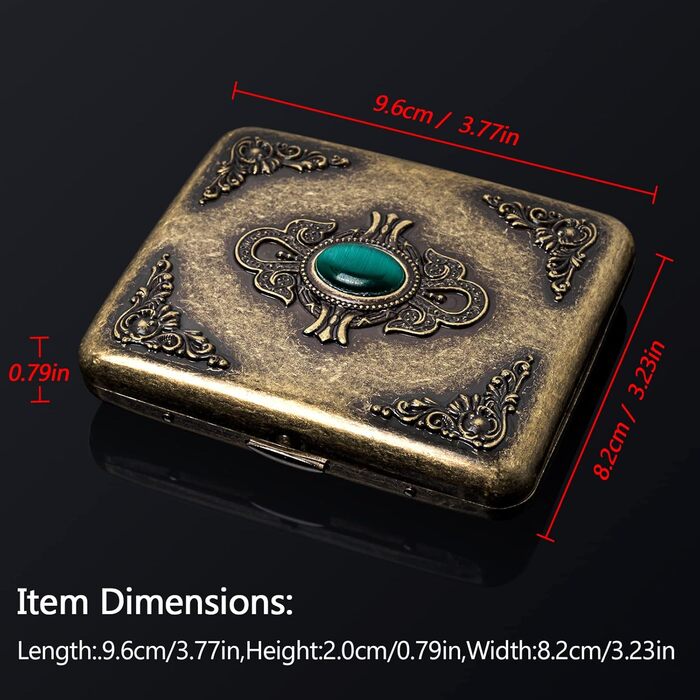 Goshentech Vintage Case Metal-Coated Copper Surface Imitation Emerald Ornament 18-20 Capacity Gift Box Packaging (Bronze, 85 mm, King-Size)