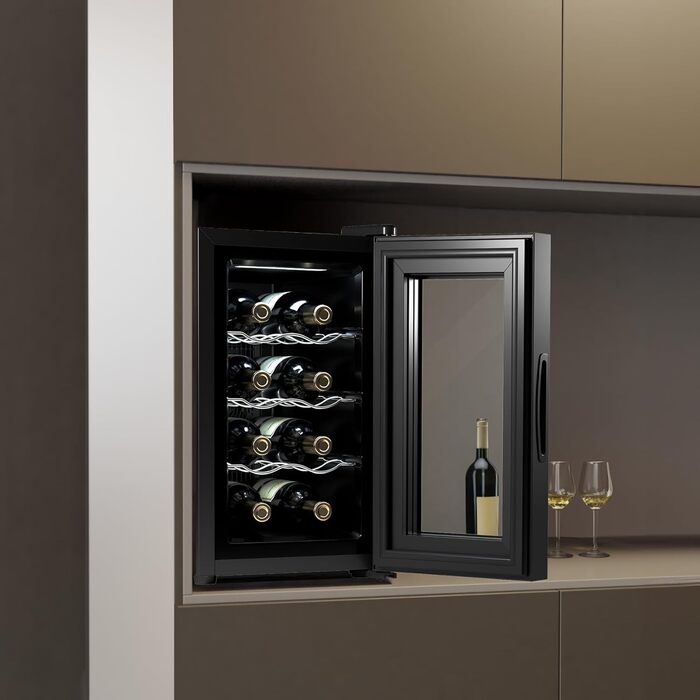 Cecotec Bolero Grandsommelier 830 Coolcrystal 8-Bottle Wine Refrigerator - Thermoelectric Cooling, Adjustable Temperature (8-18°C), Touch Control, LED Interior, Eco-Friendly Gas