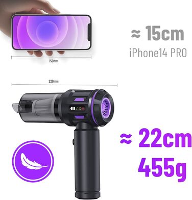 Акумуляторний портативний пилосос 18000 Па для авто та дому, USB-C, 6000mAh, чорно-фіолетовий