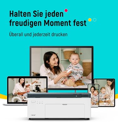 Портативний фотопринтер Liene для смартфонів (10x15 см) + комплект з 2 пачок фотопаперу (20+80 аркушів), WiFi, сублімаційний друк, сумісний з iPhone/Android/PC, 300DPI, білий