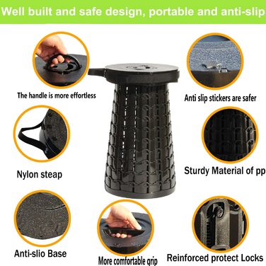 Зручний розкладний стілець Alevmoom з подушкою, телескопічний, для риболовлі та відпочинку на природі, чорний (50см, 450кг)