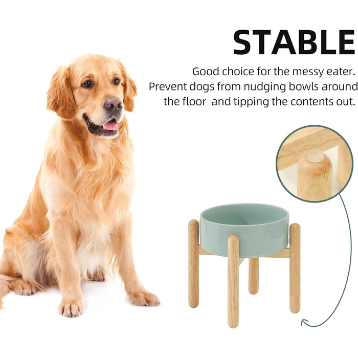 Керамічна миска для собак 21 см на підставці, великі породи, годівниця та поїлка (1 шт., світло-зелена)