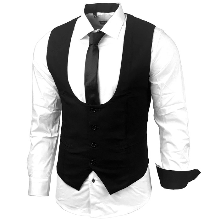 Чоловічий костюм трійка: жилет, сорочка, краватка Slim Fit, біло-чорний, B-101 M