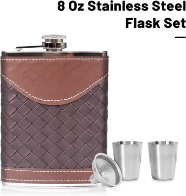 Чоловічий фляга LHD HOME 237 мл, шкіряна пляшка, подарунковий набір, нержавіюча сталь 304, з воронкою та шнапсобіками, чорний