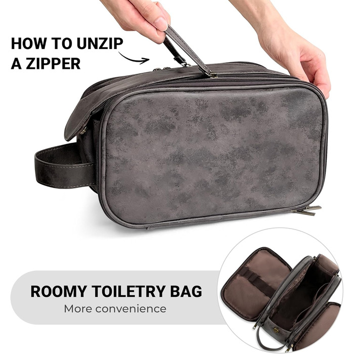Чоловічий туалетний набір Elviros, подарунок для чоловіків, водонепроникний з PU-шкіри, велика кишеня для подорожей, бізнесу, спорту, ванної кімнати, темно-сірий, розмір L, 30,5 x 17 x 18 см