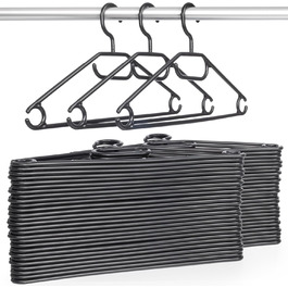 Hausfelder 60 Clothes Hangers, Ironing Set, Black Plastic Hangers, Swivel Hook, 60 Pieces