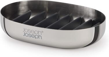 Joseph Joseph EasyStore - Luxury Quick Drain Soap Dish Holder made of Stainless Steel with Drip Tray - Steel