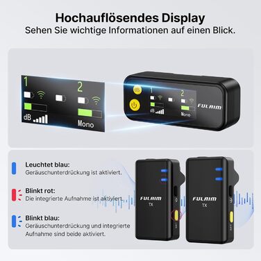 Мікрофон FULAIM X6S: Бездротовий петличний мікрофон з AI шумозаглушенням для iPhone, камер та відеозйомки. 48 кГц/24 біт, з кейсом для зарядки та зберігання.