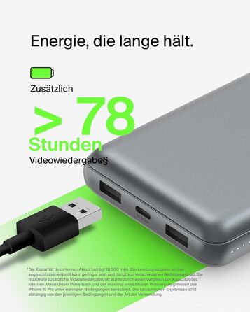 Powerbank Belkin 20000mAh з USB-C та USB-A, 20K, сірий, для iPhone, Galaxy, Pixel, iPad, AirPods
