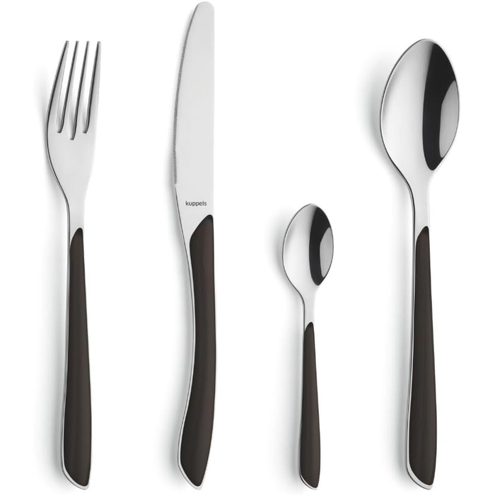 Kuppels PRISMA Cutlery Set for 6 | 24-Piece Cutlery Set | Camping Cutlery Set for 6 | Cutlery with Black Plastic Handles | Dinner Cutlery | Dishwasher Safe