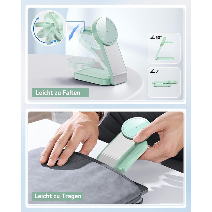 3-в-1 Станція Бездротової Зарядки з Індукцією для iPhone, Apple Watch та AirPods (Білий/Зелений)