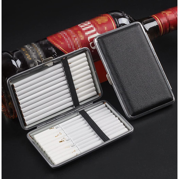 Чохол для сигарет жіночий шкіряний/металевий чорний на 20 slim або 14 normal сигарет