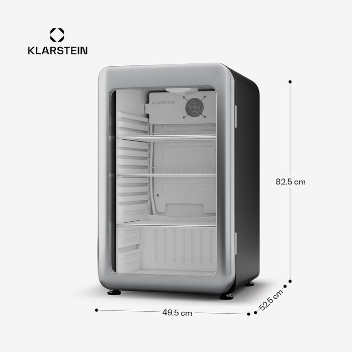 Klarstein Audrey Evo: Холодильник для напоїв 68L, ретро-дизайн, LED-підсвітка, подвійне скло, 0-10°C, клас енергоефективності C, регульовані ніжки, чорний