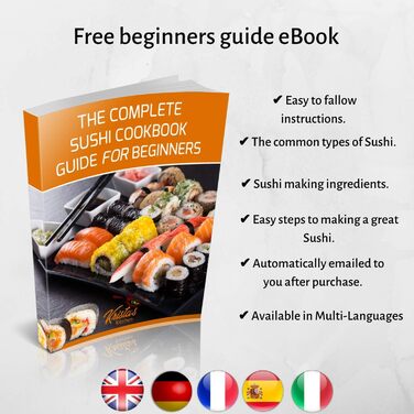 Набір для приготування суші 11 предметів: бамбуковий набір для суші з килимком для ролу, сервірувальним набором для початківців. 2 килимки, 5 пар паличок для їжі з сумкою, ложка для рису, роздільник, сервірувальний піднос, трійний соусник та електронна кн