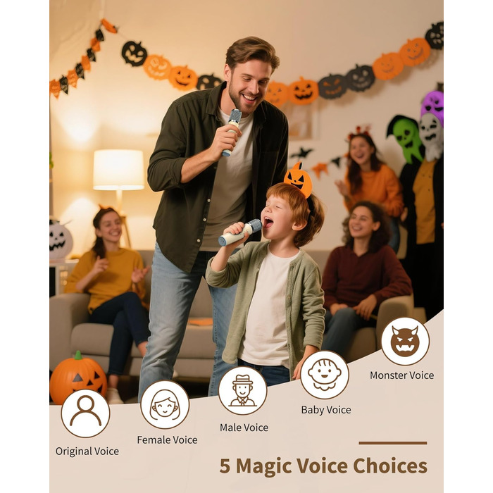 Караоке машина з 2 мікрофонами, Bluetooth, LED-підсвітка, 5 ефектів голосу, для дітей та сім'ї