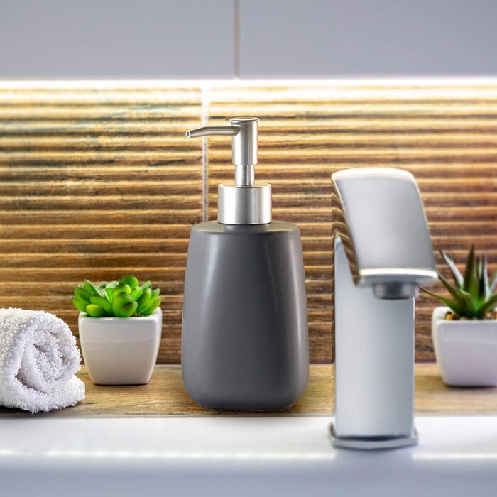 Дозатор для мила KADAX: керамічний диспенсер для мила, рідкого мила, мийного засобу та лосьйонів (антрацит)