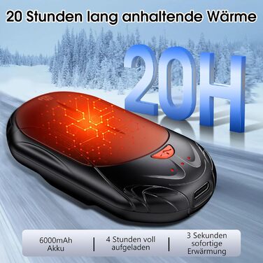 Електричні грілки для рук 2 шт. OUTJUT, 6000mAh, 3 режими нагріву, USB, 20 годин роботи, для спорту та відпочинку на природі, подарунок на Новий рік, чорний