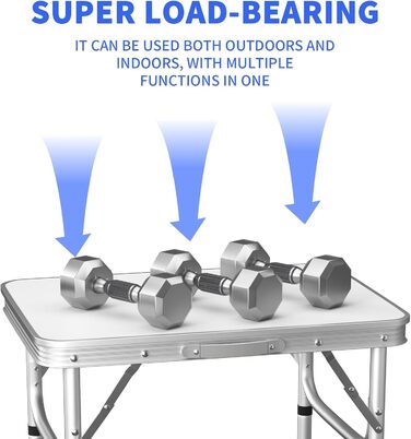 Складний алюмінієвий стіл для пікніка, кемпінгу, саду та вечірок 120x60x70 см, регульована висота