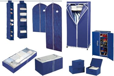 WENKO Air Wardrobe, practical fabric wardrobe for dust-free storage of textiles, stable metal frame, easy assembly, breathable non-woven material, 75 x 150 x 50 cm, Navy (with shelf)