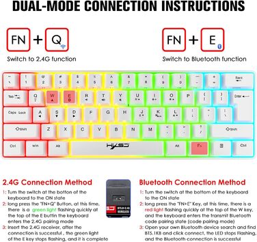 Механічна ігрова бездротова клавіатура з підсвічуванням RGB та миша Bluetooth 5.0/2.4G USB - Dual Mode, 2200 mAh, Anti-Ghosting, білий колір