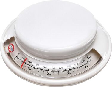 Dr. Oetker 1531 Baking Scale Ø 17 cm, analog kitchen scale (color: white) & measuring and mixing jug 2.2 L, measuring jug with different measuring scales (color: Red/Transparent), quantity: 1 piece