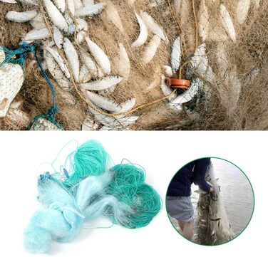 Zerodis Fishing Net, 50 Meters Length, 1.5 Meters Height, 3 Layers, Heavy-Duty Nylon Fishing Net with Floats, Fishing Accessories, Small Mesh Net, Practical Tool, Gifts for Men, Dad (3 Fingers)