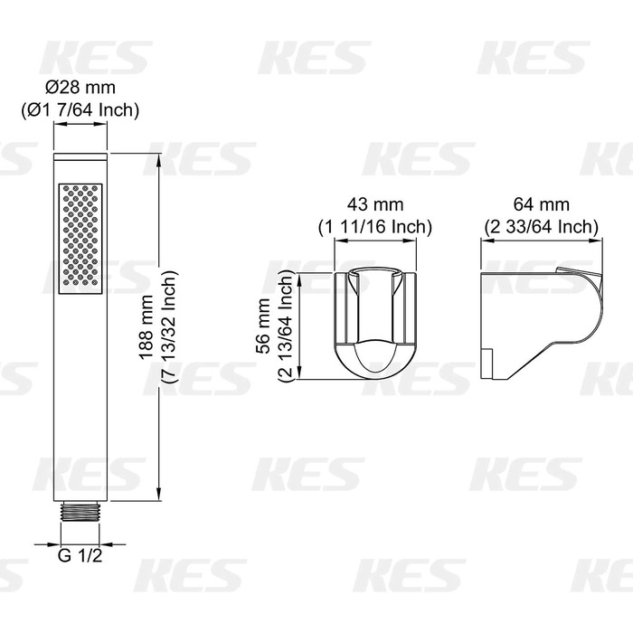 KES Handheld Shower Head Shower Head Bathroom SUS304 Shower Head with Shower Head Holder and Shower Hose Stainless Steel Brushed, LP150-BS (Black)