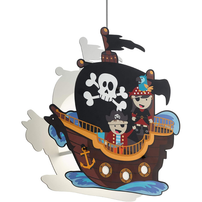 EGLO SAN CARLO Pendant Light for Kids, Children's Lamp with Pirate Motif, Decoration for Boys and Girls, Colorful Pendant Light for Children's Rooms, Pirate Ship Lamp, Steel, 28 W, white