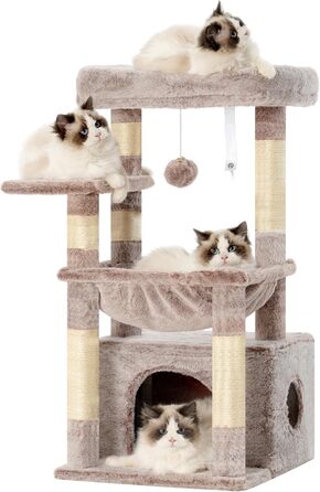 Котячий будиночок Heybly HCT008SW: міцний котячий будиночок з великим м'яким лежаком, місцем для сну та сизалевими стовпчиками для дряпання (коричнево-бежевий)