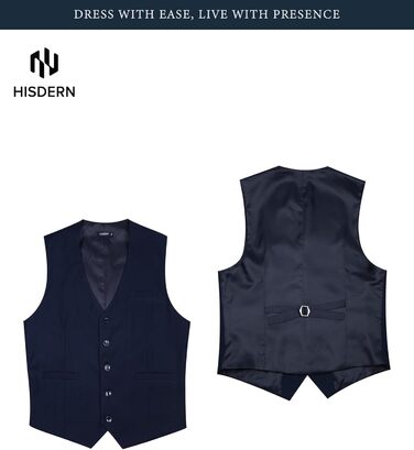Чоловіча жилетка HISDERN для весілля та свят, бавовна, однотонна, темно-синя
