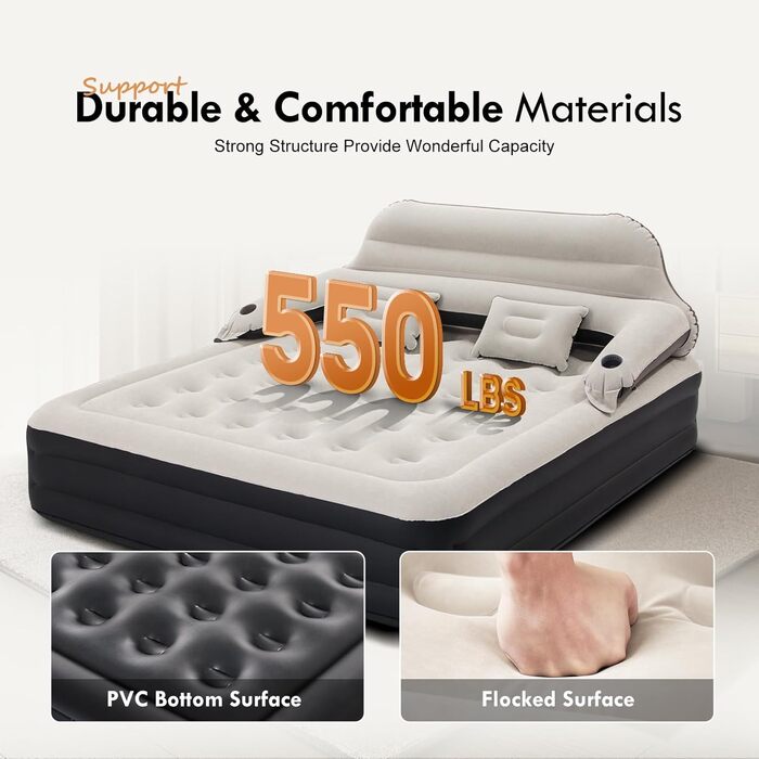 Надувний матрац RAPTAVIS Kingsize з підголівком та подушкою - ліжко для гостей, пляжу, кемпінгу