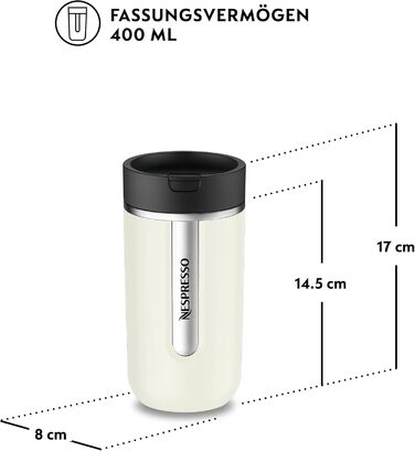 Термокружка Nespresso Travel Mug Small Sage Green 300 мл | Зручна термокружка для кави, чаю, матча | З щільною кришкою, можна мити в посудомийній машині | Сталевий термос-чашка з невеликим об'ємом | Колір: Salbeigrün (Vanilla Ice)