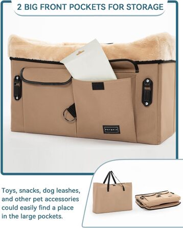 Автокрісло для собак Petsfit - середній розмір, бежеве, з ременями та кишенею