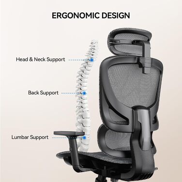 Офісний стіл Noblewell з високою спинкою, комп'ютерне крісло з сітчастої тканини з підтримкою попереку, 3D-підлокітники, подвійна спинка та регульована підголівник