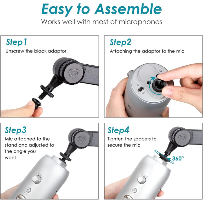 Кріплення для мікрофона Blue Yeti з поп-фільтром - кріплення Blue Yeti X, приховане кабельне підключення, стійка-кріплення Blue Yeti, поп-фільтр для ASMR, студії, подкастів, стрімінгу - YOUSHARES, преміум-версія