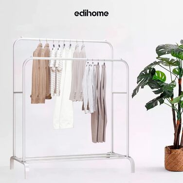 edihome Clothes Rack, Clothes Rail, Double, 110 x 150 x 54 cm, Shoe Rack, Metallic, Stable, Clothes Organizer (White)