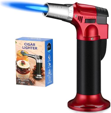 Фламбер (кухонний пальник) Royouzi з блокуванням безпеки, регульований, наповнюваний. Підходить для крем-брюле, грилю, приготування їжі, кемпінгу (червоний)