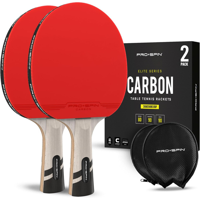 PRO SPIN Набір для пінг-понгу - Набір для пінг-понгу Carbon, преміум-якість, чудова точність, гума Spin, товщина губки 2.0 мм, чохол, висока продуктивність, якісний дизайн