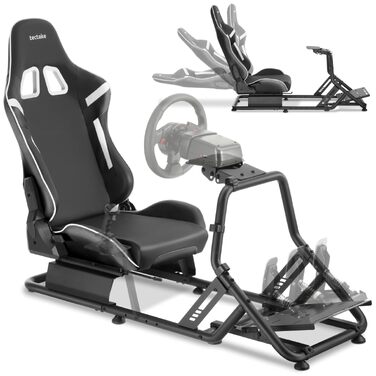 Ігровий симулятор Sim Racing Cockpit tectake® для Fanatec, Logitech, Thrustmaster, регульоване гоночне крісло GT-Style, сталевий каркас, до 120 кг, чорний