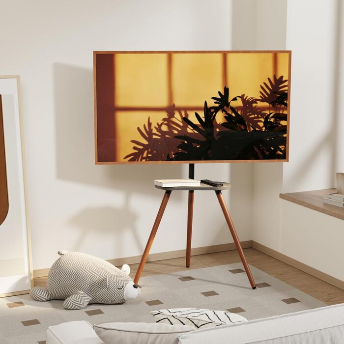 ECOTINY Adjustable TV Stand for 40-65 Inch LCD LED OLED TVs - Swivel & Height Adjustable, Portable Wood TV Stand with Wood Tray, VESA 400x400, Black Walnut & White Finish