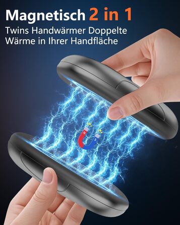 Електричні грілки для рук - 2 шт. з LED-дисплеєм, 3 режими нагріву, акумуляторні, для дітей, чоловіків, жінок - чорні